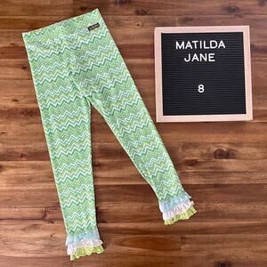 Matilda Jane Hello Lovely! Legume Knit Ruffle Leggings Green Chevron Cotton Pant
